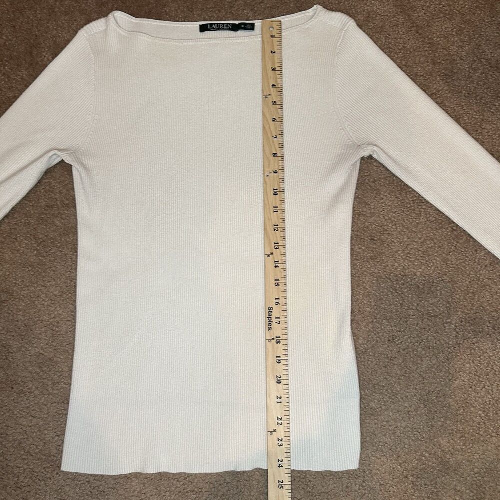 Lauren Ralph Lauren Ribbed Knit Top – Size Medium Feminine Bell Sleeves Classic - Picture 6 of 9